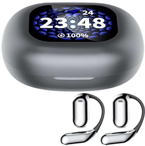 Q16Pro Over The Ear Earbuds, True Wireless Open Ear Bluetooth 5.4 Earbuds with Intelligent Touch Screen, LED Display, Multiple EQ Sound Effects, IPX7 Waterproof, Noise Reduction, for Running (Black)