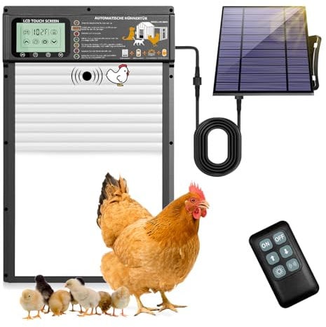 XRDZYXGS Automatische Hühnerklappe - Wasserdicht, Solarbetrieben, Elektrisch Mit Radarsensor, Timer, Lichtsensor, Großes Display, Fernbedienung - Für Geflügel (Weiß)