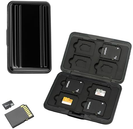 16 Slots Memory Card Case, Aluminum Slim Holder for 8 SD SDXC SDHC + 8 Micro SD SDXC SDHC TF Cards, Waterproof Shock Resistant Portable SD Card Storage Carrying Box Organizer (Black)