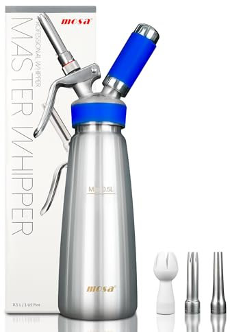 Mosa Professioneller Sahnespender aus Edelstahl, langlebiger 18/8-Stahl, silberfarbenes Finish (500 ml)