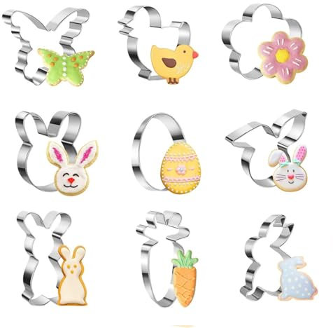 Set Di 9 Formine Biscotti Pasqua, Stampino Per Biscotti A Forma Di Coniglietto Pasquale, Uovo, Pulcino, Carota, Coniglio, Farfall, Fiore Set Di Formine Per Biscotti Acciaio Inossidabile Per Bambino