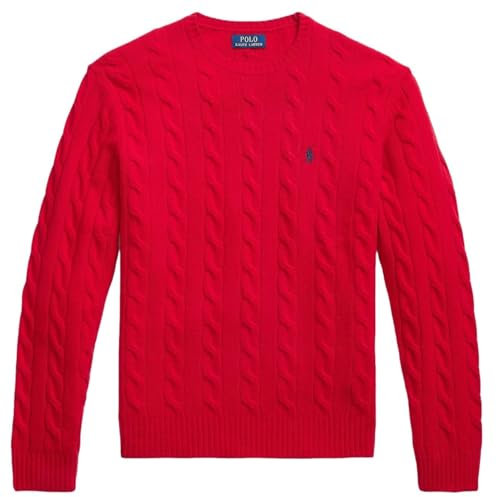 POLO RALPH LAUREN Herren-Pullover mit ikonischem Zopfmuster, Baumwolle, Ralph Lauren Red, L