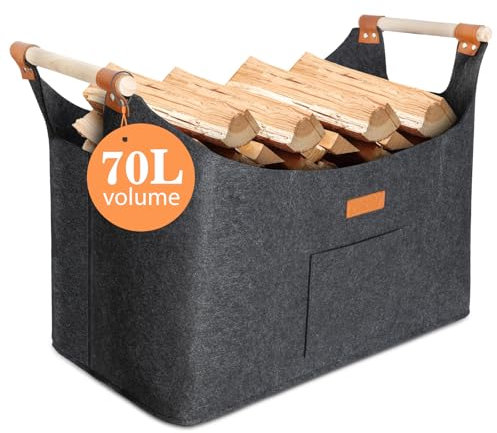 Borsa In Feltro Per Legna Da Ardere 55 x 32 x 40 cm 70L, Cestino in legno di feltro,Per lo Stoccaggio Della Legna Da Ardere In Interni, Cesto in legno, Può contenere giornali,vestiti,giocattoli,ecc