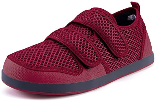 Diabetiker Hausschuhe Herren Damen Arthritis Ödem Verstellbare Verschluss Sandalen Extra Weit Klettverschuß Freizeitschuhe Bequemer Rehaschuhe für Senioren,Rot-B，40 EU