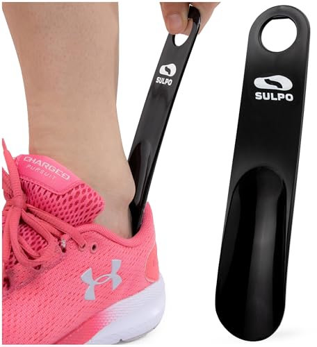 SULPO Chausse-pied en plastique - Petit chausse-pied avec perforation à suspendre - Corne de chaussure robuste en plastique - Petit chausse-pied - 19 cm - Noir - 1 pièce