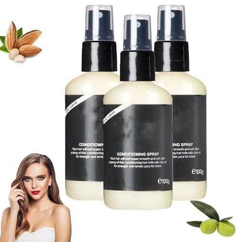 Super Milk Conditioning Hair Primer, Super Milk Hair Primer Conditioner Spray Smooth Hair Care for Curly & Straight Hair, Frizz Control & Heat Protection (3Pcs)