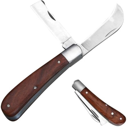 Zinueen Veredelungsmesser, Gartenmesser Klappbar mit 2 Klingen, Okuliermesser für Obstbäume, Obstbaum Pfropfmesser, Multifunktionales Gartenmesser zum Jäten & Pfropfen