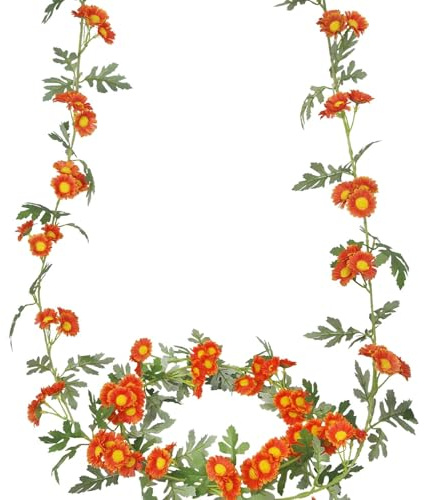 GhuaH 2 Pcs Wildflower Garland Spring Flowers Garland 12 FT Orange Artificial Daisy Flowers and Leaves Faux Floral Vine for Mantle Baby Shower Wedding Arch Porch Staircase Summer Decor