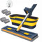 Bodenwischer Set mit Teleskopstiel – Praktischer Mop für die Reinigung mit Reinigungsmittel oder Desinfektionsmittel, Ideal für Fliesen und Laminat（4 Lumpen） (Blau)
