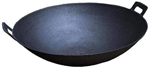 wok de cocina, wok profesional de hierro, sartén antiadherente de gas, sartén gruesa sin revestimiento con asas anchas, 34/36 cm, wok chef wok -34 cm