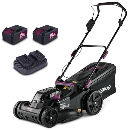 Gomag Akku Rasenmäher RSM430BL XL-Set | 43cm Schnittbreite | für 600-700 m2 | 25–75mm Schnitthöhenverstellung | 50L Korb | Brushless Akkumäher mit 2X 4Ah Akku & Doppel-Schnellladegerät