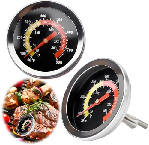 2Pcs BBQ Grill Temperature Gauge Dial 2 (52MM) Charcoal Grill Smoker Thermometer 800F Oven Barbecue Thermometer Gauge for Oven Panel Port Lamb Beef Pizza Cooking