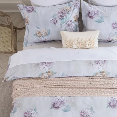 DAUAOTO Twin XL Bettbezug-Set, Baumwolle, Bedruckt, für extra langes Doppelbett, Blumenmuster, Hortensien-Grau, Flieder