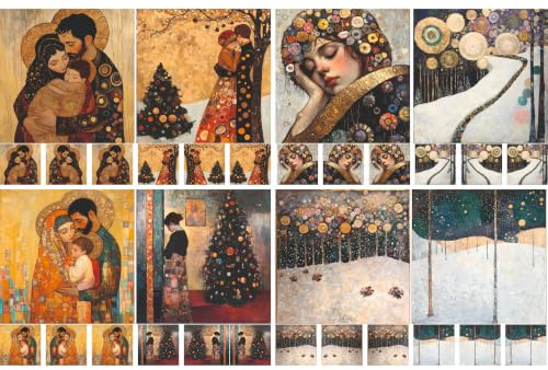 Klimt Krippen-Reispapier, 20,3 x 29,2 cm (A4), 4 Blatt, 32 Stück, 8 einzigartige Designs, vielseitige Weihnachtsdesigns für Kunstprojekte und Bastelarbeiten CRAFT KREATIVELY