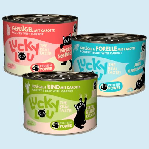 Lucky Lou Kitten Mix-Paket 18 x 200g - hochwertiges Katzenfutter nass mit viel Protein - Nassfutter getreidefrei & ohne Zucker für Junge Katzen