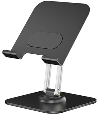 TIKATARER Tablet Stand 360 Degree Rotating Adjustable Foldable, Desktop Phone Tablet Holder Portable Aluminum Alloy Docking Station for Home Kitchen Black