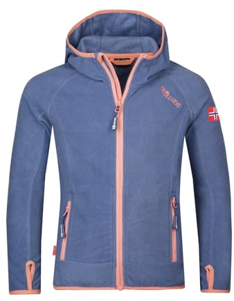 Trollkids Girls Sandefjord Jacket | Leichte Fleecejacke, Melange-Optik, Feste Kapuze, Zwei seitliche Taschen