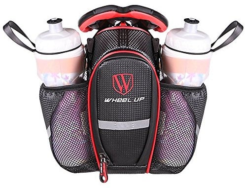 XPhonew Satteltasche für Fahrrad, mit zwei Flaschenbeuteln, wasserdicht, schwarz / rot