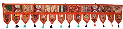 Weihnachtsdekoration: ethnischer Wandbehang aus Baumwolle im Vintage-Stil, ideal als Heimdekoration, Türaufsatz oder als Fensterbehang, indischer, handbestickter Toran im Bohemian-Stil
