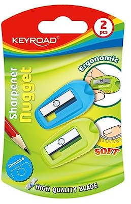 KEYROAD Ergonomischer Anspitzer Einzeln / 2 Stück/Kunststoff/Klingen aus Stahl/von Bleistiften und Buntstiften/Blister - Mischfarben/Sharpener Spitzer