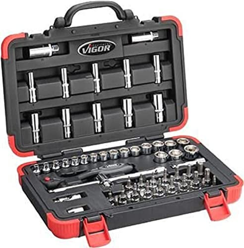 ViGOR Steckschlüssel Satz V2305N I Antrieb: 3/8 Zoll (10 mm) Vierkant I Außen Sechskant Profil, T Profil, Innen Sechskant Profil, Kreuzschlitz Profil PH uvm.