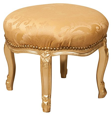 Biscottini Barock-Bank im Barock-Stil, gelb, 47 x 47 x 42 cm, Barocksessel aus Buchenholz, Barockhocker, gepolstert