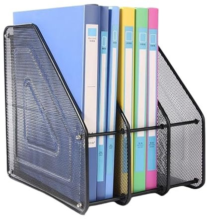 ITODA 3/4 Compartiments rangement Fichier porte-Document Porte-Revues Module de Classement Organisateur Métal Support Bureau Magazine Stockage Dossier Fourniture de Bureau-Noir