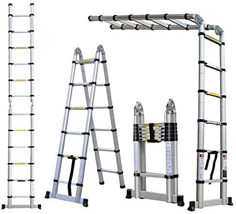 3.8M 12.5ft Telescoping Ladders Extendable Foldable Stepladders Flexible A-Frame Ladder (1.9M+1.9M) Save Space Easy Transport Aluminum for Household Business Builder Supply
