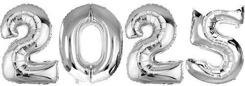 DekoRex Folienballons 2025 100cm Silvester Neujahr Deko (Silber)