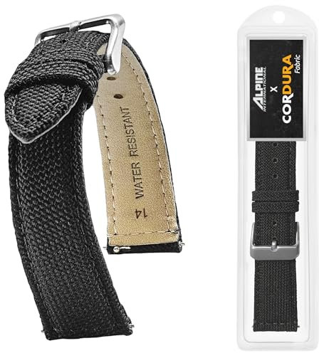 Alpine Cordura Fabric 22mm Watch Band - Quick Release Replacement Straps - Water Resistant Back Lining Leather Straps- Watch Bands for Women & Men - Compatible with Regular & Smart Watch Bands(Black)