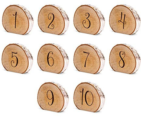 Hochzeit Tischnummern Birkenscheiben (Durchmesser 11 cm) Party Dekoration Rustikal Holz Set wählbar (1-10)