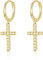 925 Sterling Silber Creolen mit Anhänger 14K Vergoldet I Ohrringe für Damen, Mädchen und Frauen I Kreolen hängend mit Steinen und Kreuz (Gold)