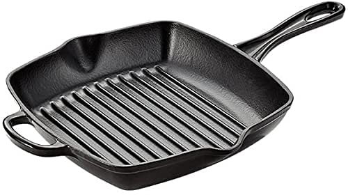 Stellar Cast Iron Grill Pan Ribbed Skillet, 27cm x 27cm, Griddle with Ridges, Ceramic Coating, Induction Ready, Dishwasher Safe