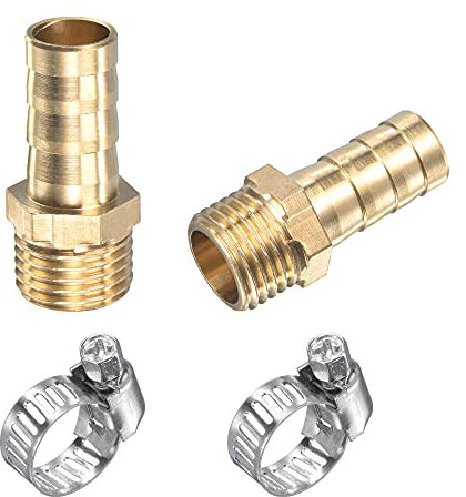 sourcing map 2 Stück Messing Schlauchtülle gerade 10mm x G1/4 Außengewinde Schlauchanschluss Schlauchverbinder Rohrverbinder mit Edelstahl Schlauchklemme
