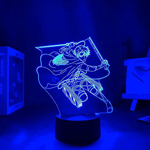 Anime 3D Illusion Lampe Angriff auf Titan Levi Ackerman Lampe Home Decor Schlafzimmer Bunte LED Acryl Nachtlicht Kind Geburtstagsgeschenk-16 Farbe mit Fernbedienung