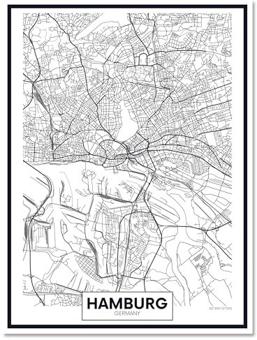 wandmotiv24 Leinwandbild Stadt Karte, Hochformat, Hamburg, Deutschland, Plan, Nordsee, Straßen M0457
