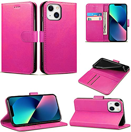 Custodia compatibile con iPhone 13 a portafoglio in pelle con funzione di supporto, chiusura magnetica con slot per schede per iPhone 13 [6.1 pollici] (rosa)