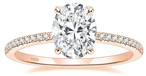 Zakk Damen Ringe Silber 925 Verlobungsringe Solitärring 3CT Oval Zirkonia Versprechen Ring Eheringe Trauringe Rosegold Gold (Roségold,52 (16.6))