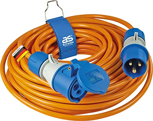 as - Schwabe Camping Verlängerungsleitung 25 m – 230 V / 16 A / 3-polig – CEE Stecker mit Spannungsanzeige - CEE-Kupplung mit Klappdeckel - Wohnmobil Verlängerung - Made in Germany - IP44, 62433