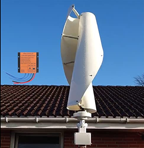 Turbina Eólica 600W 24/48V Aerogenerador Vertical Generador de Viento de Uso Doméstico VAWT, Molino de Viento de 2 Palas con controlador de carga híbrido