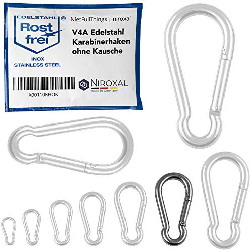 1 mousqueton de 8 mm d'épaisseur - En acier inoxydable - Sans cosse - Charge de rupture : 1 500 kg - 8 x 80 mm - Pour hamac, balançoire