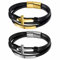 JewelryWe Schmuck 2pcs Armband Herren Lederarmband Retro Kreuz Handgefertigt Leder Geflochten Mehrreihig Wickelarmband Armreif Manschette mit Edelstahl Magnetverschluss, Schwarz Gold Silber