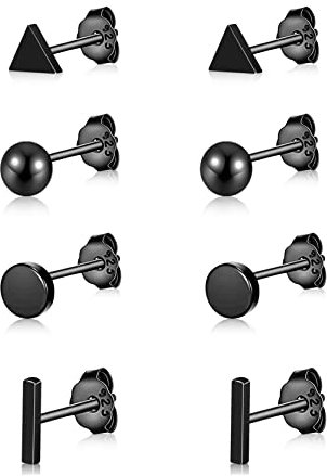 Ohrstecker Silber Set Ohrstecker Schwarz Damen Ohrringe Set 4 Paar lKnorpel Schlaf Kleine Schwarz Ohrringe Stecker Für Damen, Mädchen und Herren