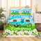 Happy Camping Bettwäsche Camper Auto Bettbezug für Kinder Jungen Mädchen 200 x 200 rustikale Gänseblümchen Blumen Schmetterlings Tröster Abdeckung Cartoon Aquarell Blau Himmel Grün Gras Tagesdecke