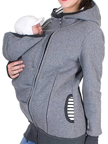 Tragejacke für Mama und Baby, 2 in 1 warme Fleecejacke mit Babyeinsatz Damen Langarm Umstandsjacke