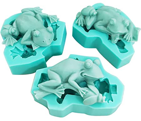 Xidmold Lot de 3 moules en silicone grenouille en forme d'animal - Moule à gâteau en silicone - Pour bonbons, chocolat, décoration de gâteau, artisanat en résine
