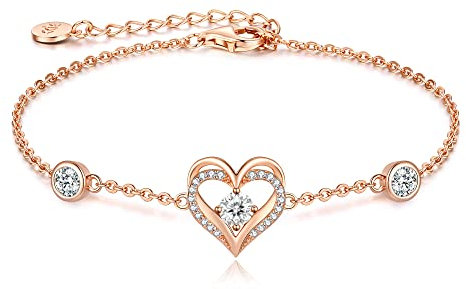 CDE Armband Damen 925 Sterling Silber Herz Rosegold Geschenk für Sie Geburtsstein Armbänder Frauen Schmuck Weihnachten Valentinstag Geburtstags Muttertags Hochzeits Jubiläums