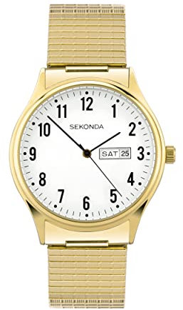 Sekonda Easy Reader Ladies 36mm Quartz Watch in White with Analogue Day/Date Display, and Gold Stainless Steel Strap 30124