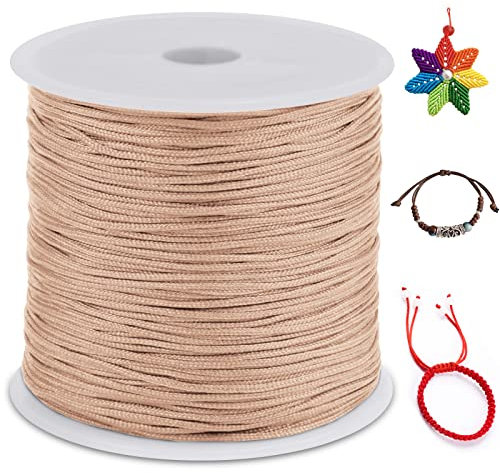 LEREATI 0.8mm Fil Nylon pour Bracelet Perle 100m Cordon Bracelet Macramé Fil de Jade, Cordon Satin pour Arts Créatifs, Bijoux, Décorations (Rouge Beige)