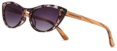 WOODONLY Holz Katzenauge Polarisierte Sonnenbrille - Mode Hölzerne Sonnenbrille für Damen und Herren Perfekte Geschenke (Schildpatt+zebra)